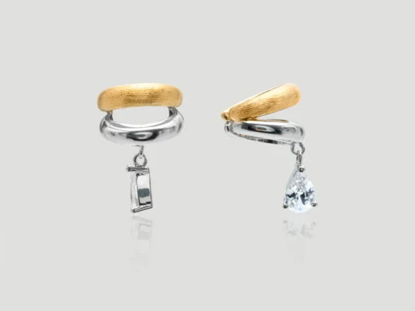 Dual-Tone Geometric Drop Earrings​​